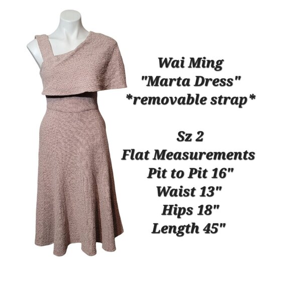 Wai Ming Marta Dress Sz 2 Removable Strap Asymmetrical Textured Pink - Picture 2 of 4